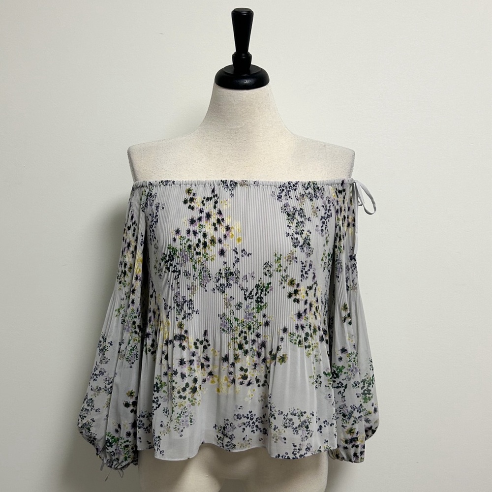 Wilfred Light Grey Floral Off The Shoulder Pleated Talence Lune Birch Blouse NWT